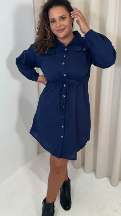 CurveWow Utility Shirt Dress Navy