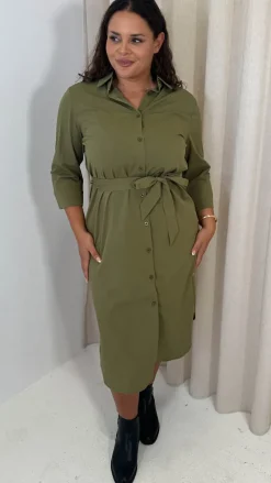 CurveWow Utility Shirt Dress Khaki