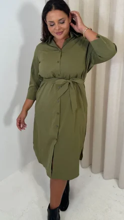 CurveWow Utility Shirt Dress Khaki