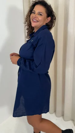 CurveWow Utility Shirt Dress Navy