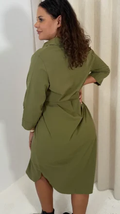 CurveWow Utility Shirt Dress Khaki