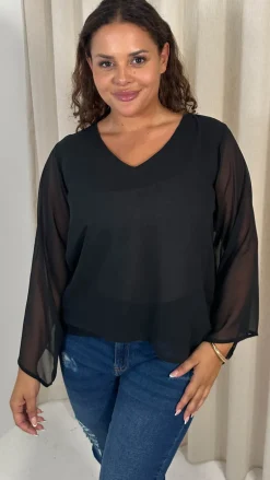 CurveWow V Neck Blouse Black