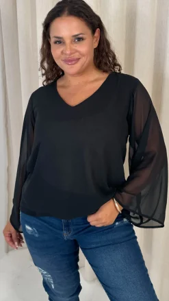 CurveWow V Neck Blouse Black