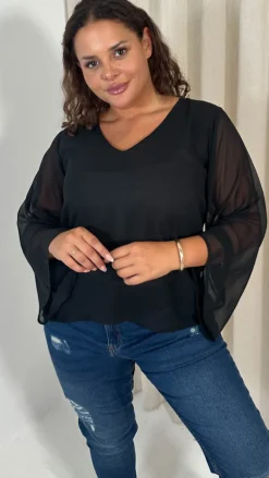 CurveWow V Neck Blouse Black