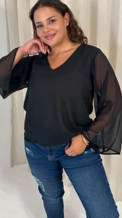CurveWow V Neck Blouse Black