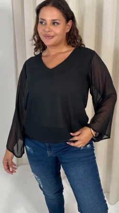 CurveWow V Neck Blouse Black