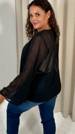 CurveWow V Neck Blouse Black
