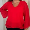 CurveWow V Neck Blouse Red
