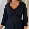 CurveWow V Neck Peplum Top Black