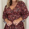 CurveWow V Neck Peplum Top Black Floral