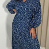 CurveWow V Neck Puff Sleeve Midaxi Dress Navy Animal