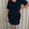 CurveWow V Neck Shirt Dress Black