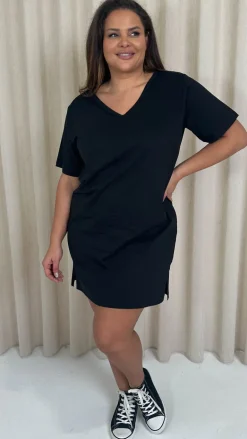 CurveWow V Neck Shirt Dress Black