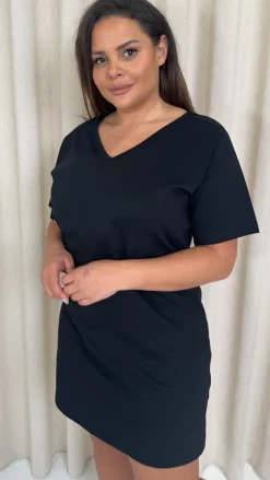 CurveWow V Neck Shirt Dress Black