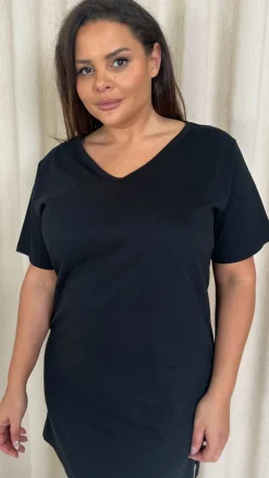 CurveWow V Neck Shirt Dress Black