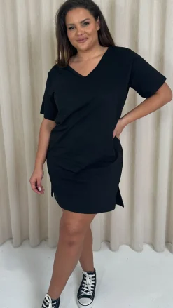 CurveWow V Neck Shirt Dress Black