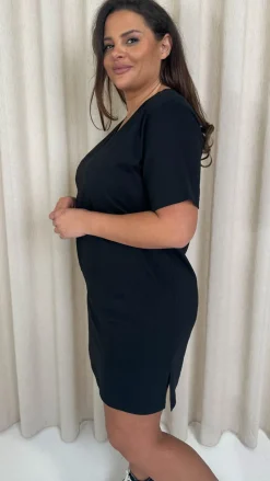 CurveWow V Neck Shirt Dress Black