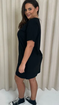 CurveWow V Neck Shirt Dress Black