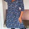 CurveWow V Neck Smock Dress Blue Paisley