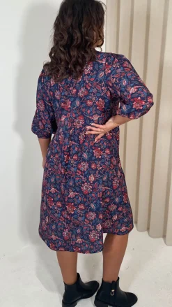 CurveWow V Neck Smock Dress Multi Paisley Print