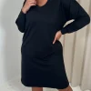 CurveWow V Neck Sweatshirt Dress Black