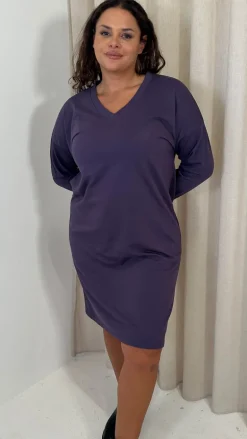 CurveWow V Neck Sweatshirt Dress Plum