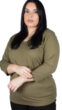 CurveWow V Neck Top Olive