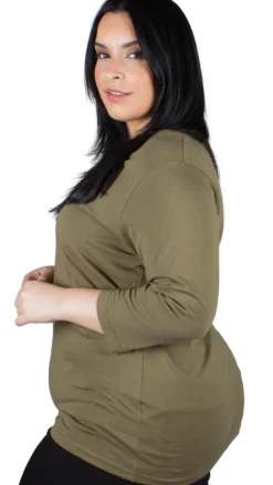 CurveWow V Neck Top Olive