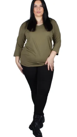 CurveWow V Neck Top Olive