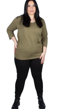 CurveWow V Neck Top Olive