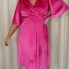 CurveWow Velvet Wrap Dress Cerise