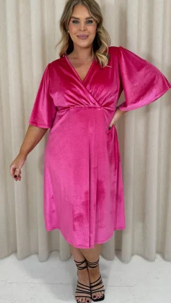 CurveWow Velvet Wrap Dress Cerise