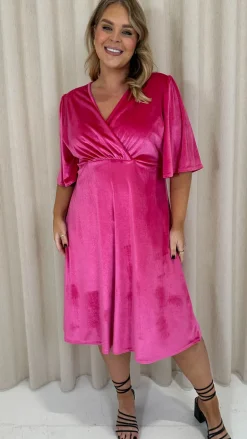 CurveWow Velvet Wrap Dress Cerise