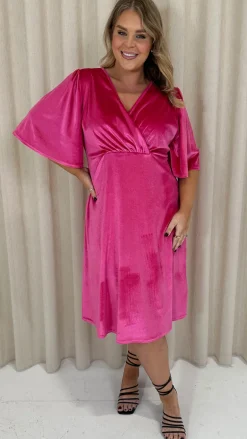 CurveWow Velvet Wrap Dress Cerise