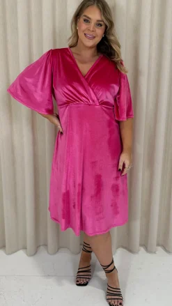 CurveWow Velvet Wrap Dress Cerise