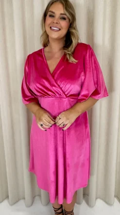 CurveWow Velvet Wrap Dress Cerise