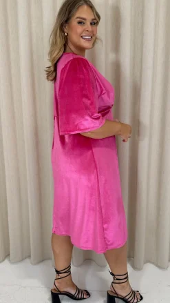 CurveWow Velvet Wrap Dress Cerise