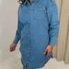 CurveWow Washed Look Denim Shirt Dress Mid Blue