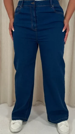 CurveWow Wide Leg Jeans Mid Blue Wash