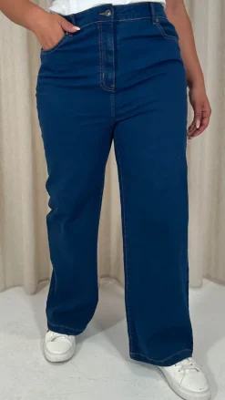CurveWow Wide Leg Jeans Mid Blue Wash