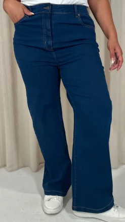 CurveWow Wide Leg Jeans Mid Blue Wash