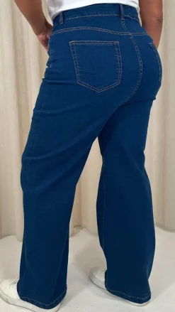 CurveWow Wide Leg Jeans Mid Blue Wash