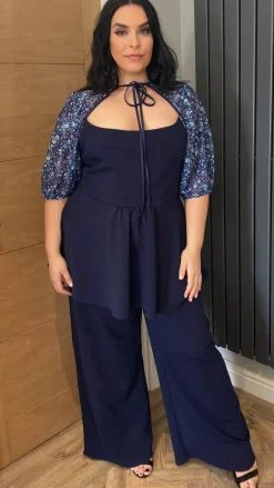 CurveWow Wide Leg Trouser Navy