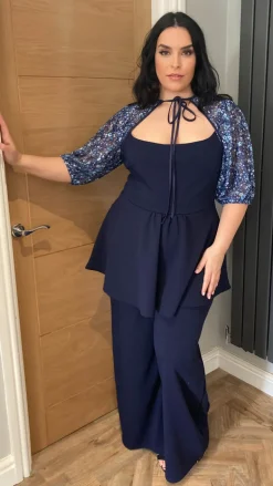 CurveWow Wide Leg Trouser Navy