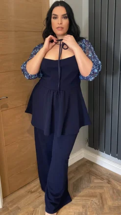 CurveWow Wide Leg Trouser Navy