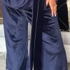 CurveWow Wide Leg Velvet Trouser Navy