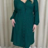 CurveWow Woven Button Front Dress Green Animal