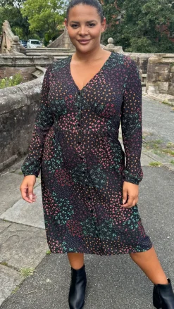 CurveWow Woven Button Front Dress Patchwork Floral