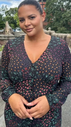 CurveWow Woven Button Front Dress Patchwork Floral