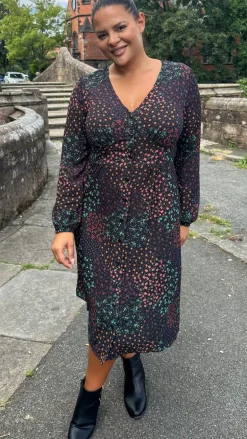 CurveWow Woven Button Front Dress Patchwork Floral